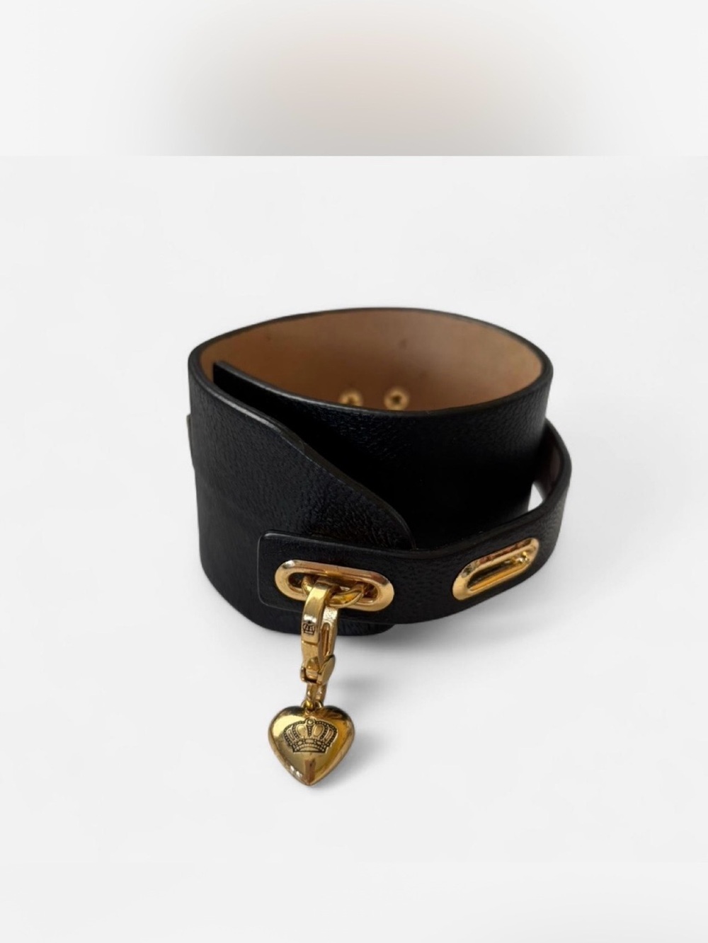 Juicy Couture Black Leather heart lock charm Bracelet